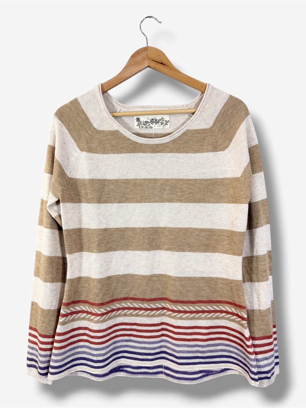 Aventura Striped Sweater Size M Merino Wool Blend Brown Purple Outdoor Hiking